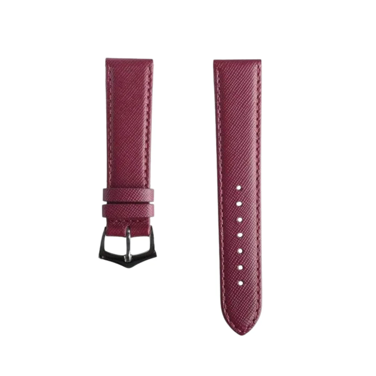 Berry Burgundy Saffiano Folded Edge Burgundy Stitches Watch Strap - Image 3
