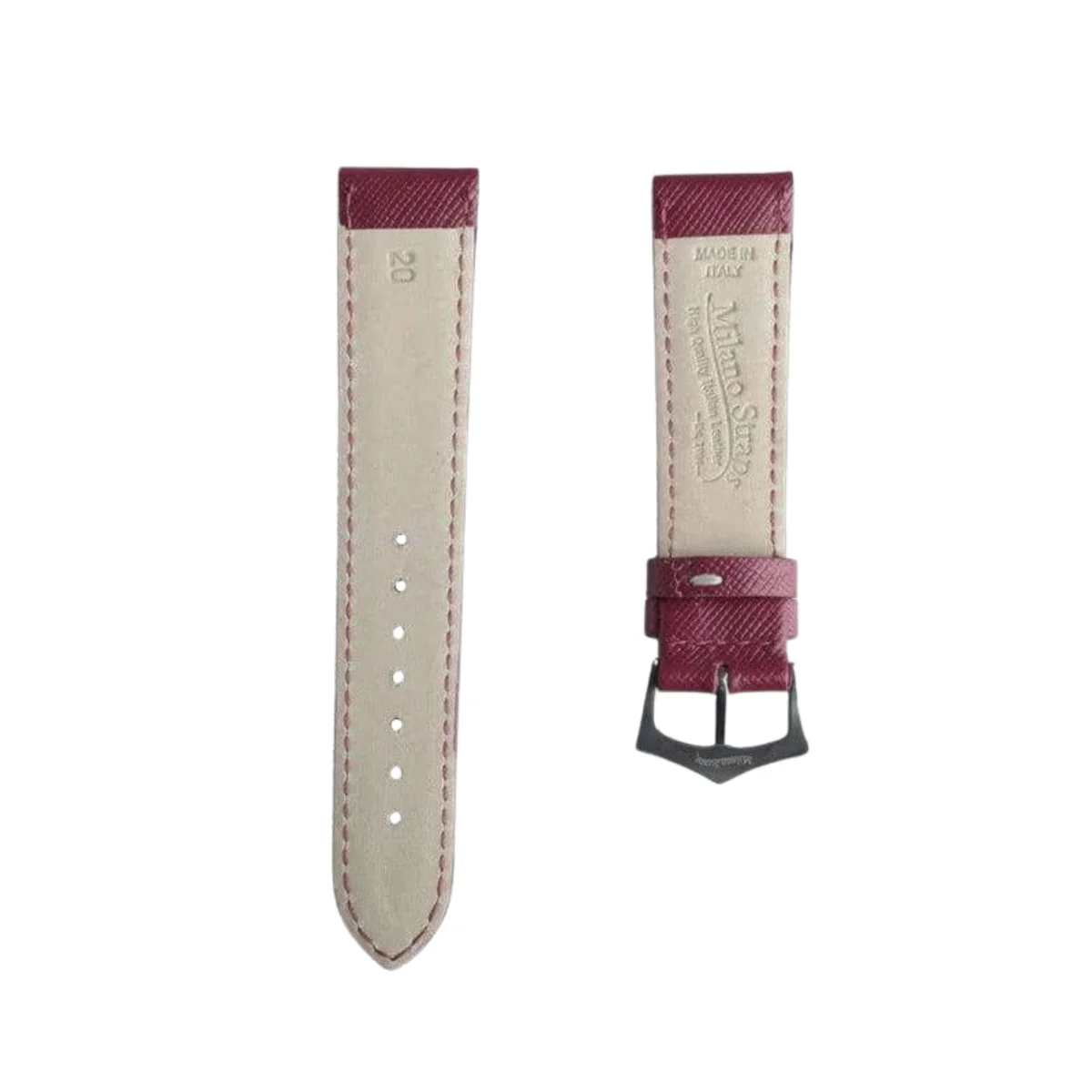 Berry Burgundy Saffiano Folded Edge Burgundy Stitches Watch Strap - Image 4