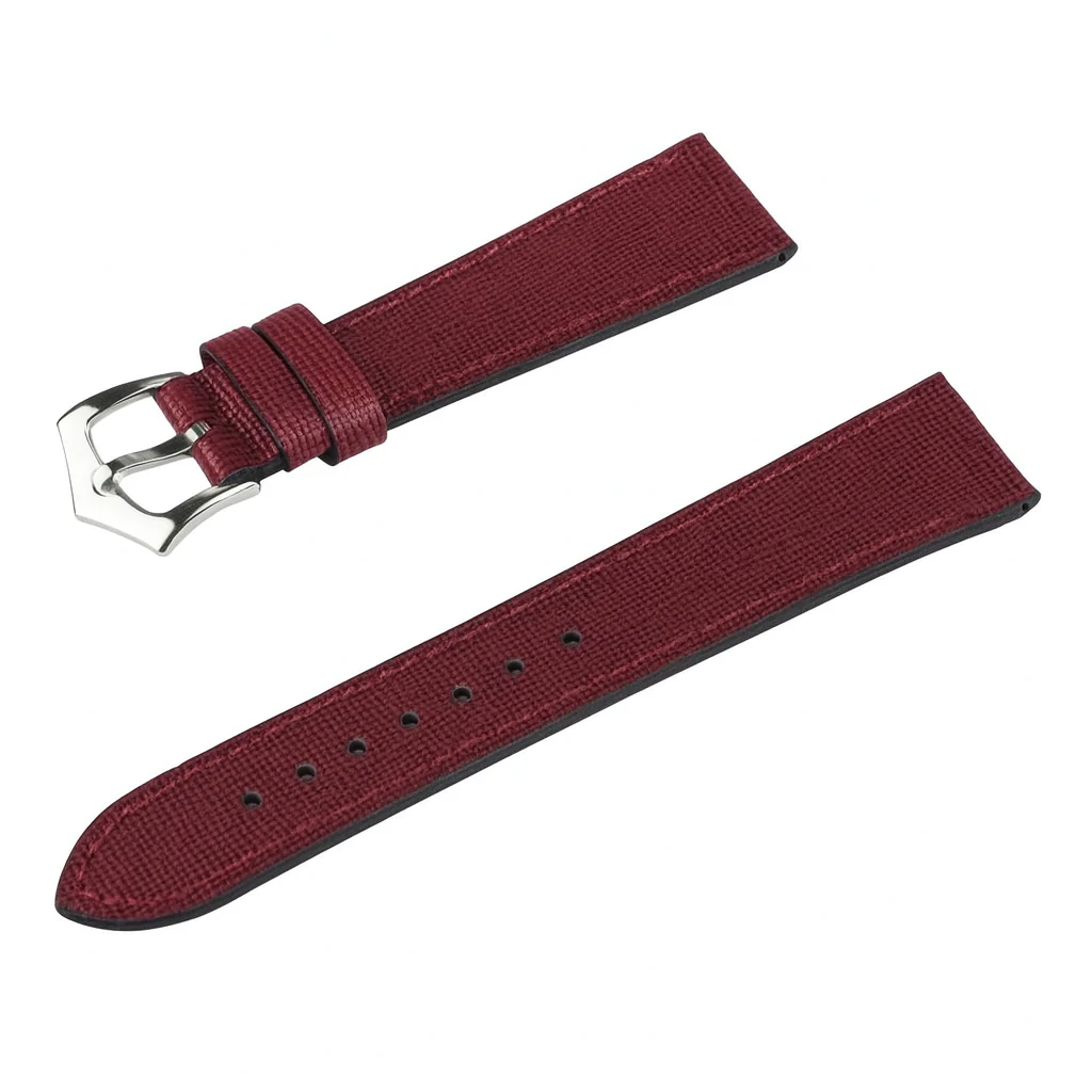 Burgundy Saffiano Leather Watch Strap - Image 3