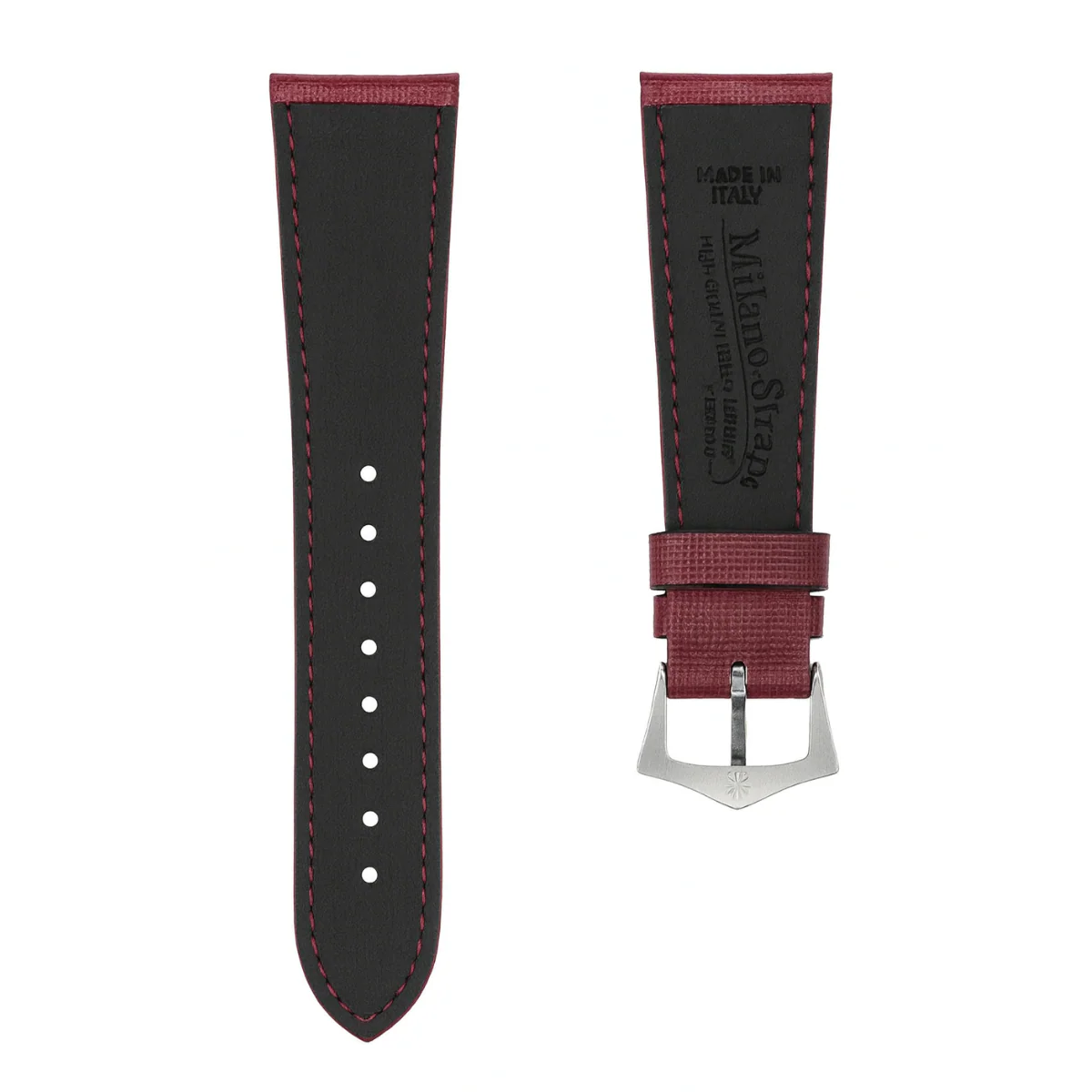Burgundy Saffiano Leather Watch Strap - Image 4