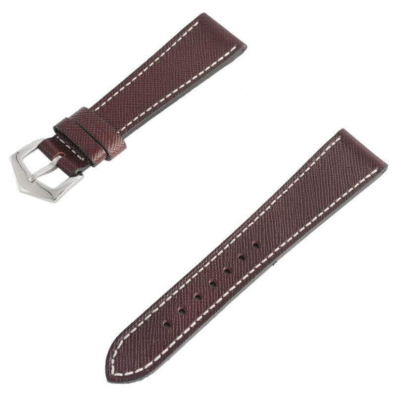 Burgundy Saffiano Leather White Stitches Watch Strap - Image 3