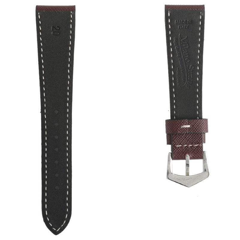 Burgundy Saffiano Leather White Stitches Watch Strap - Image 4