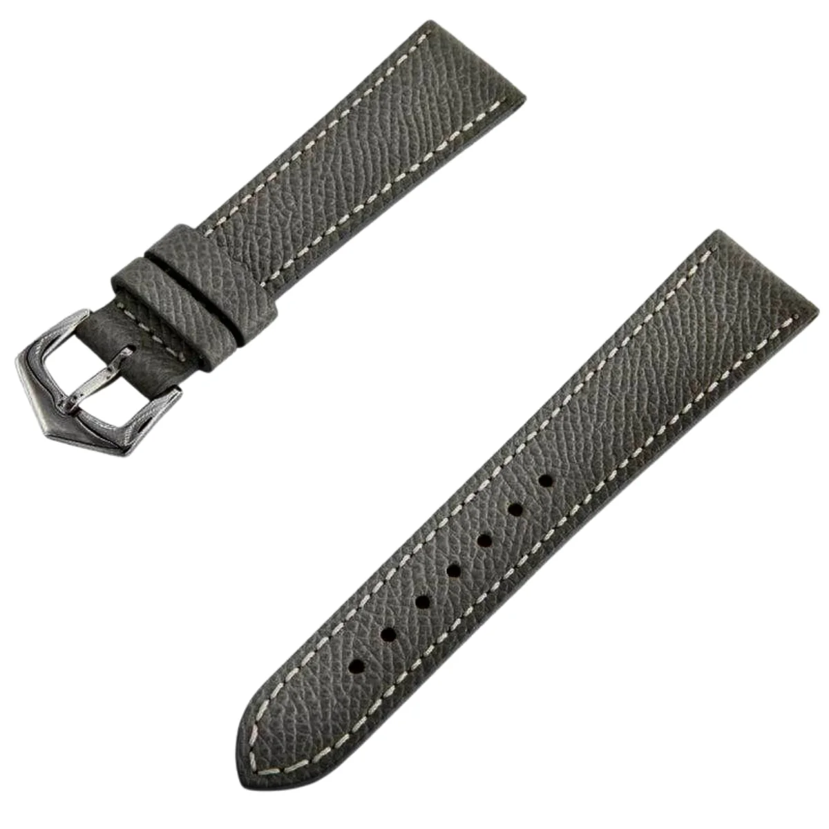 Charcoal Grey Hammered Calfskin Ecru Stitches Watch strap - Image 4