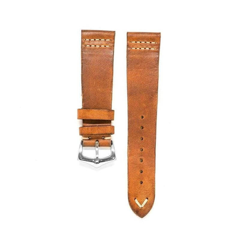 Cognac Vintage Leather Watch Strap Doble Stitches - Image 2