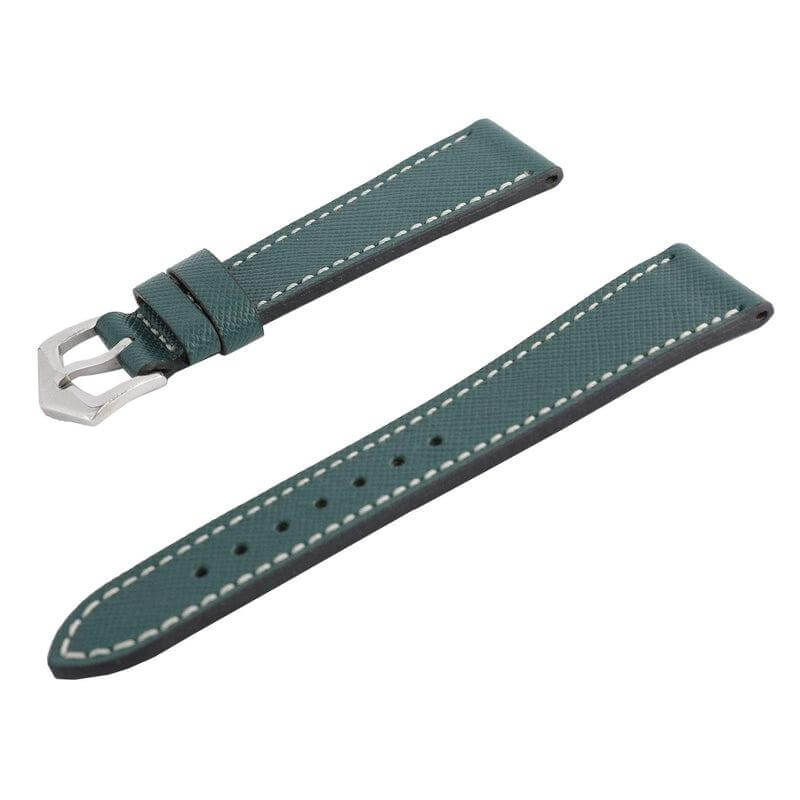 Green Saffiano Leather Ecru Stitches Watch Strap - Image 3