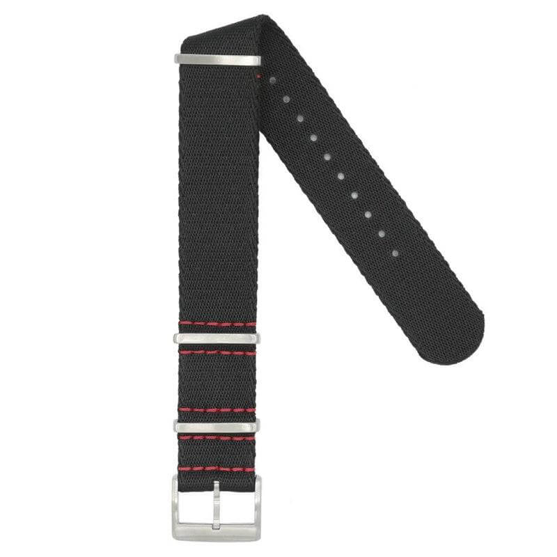 Black Nylon Military Watch Strap with Red Stitches
