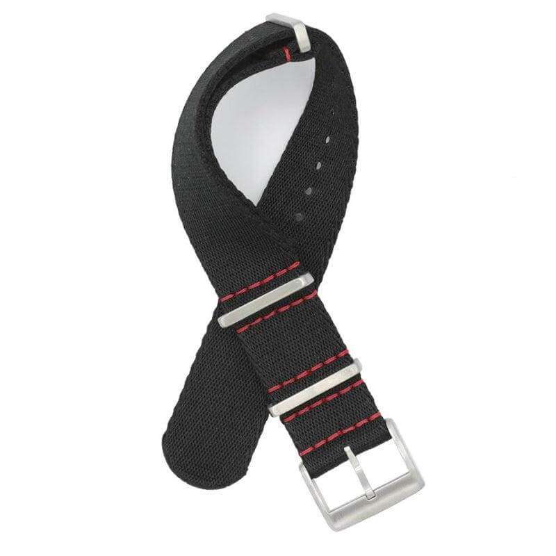 Black Nylon Military Watch Strap with Red Stitches - Image 2