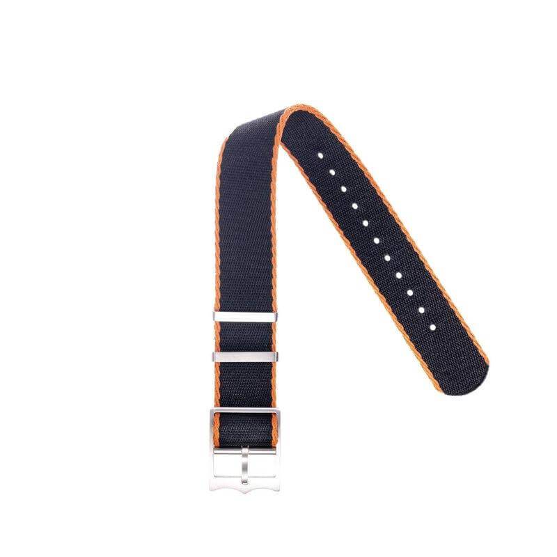 Premium Black Nylon Military Watch Strap with Orange-Single Pass