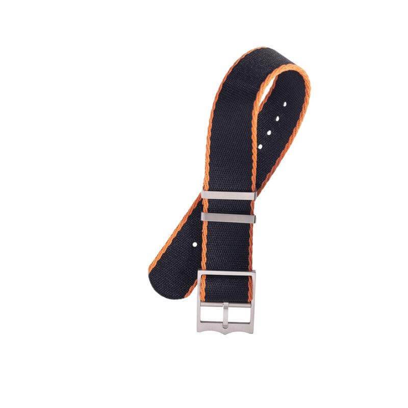Premium Black Nylon Military Watch Strap with Orange-Single Pass - Image 2