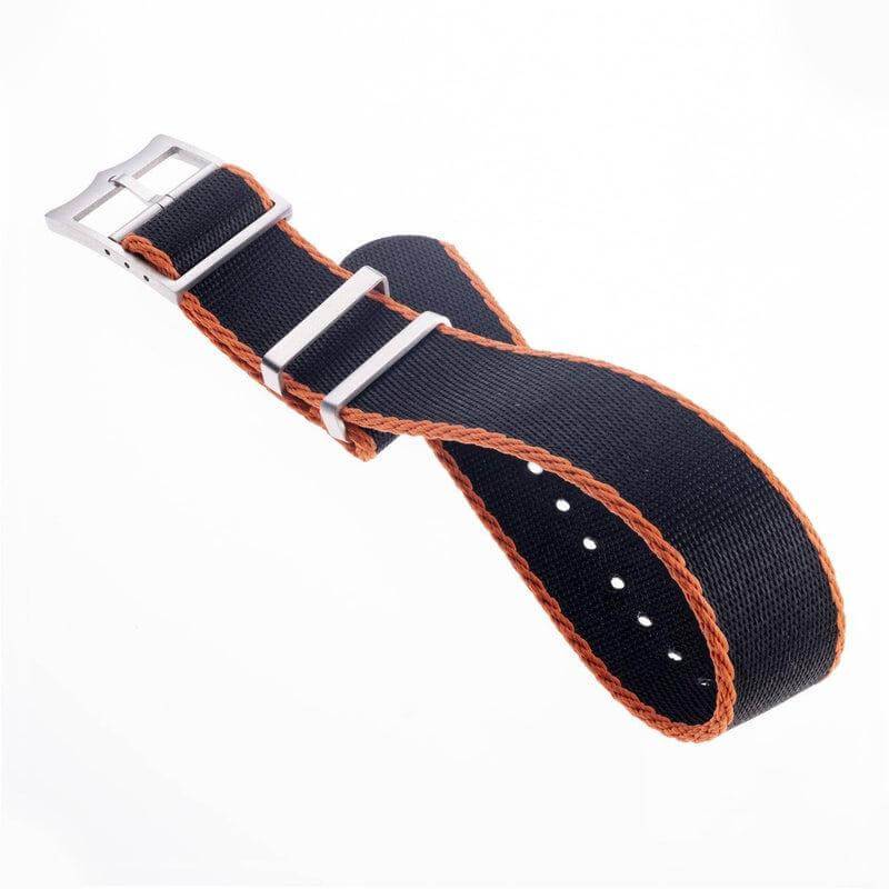 Premium Black Nylon Military Watch Strap with Orange-Single Pass - Image 3