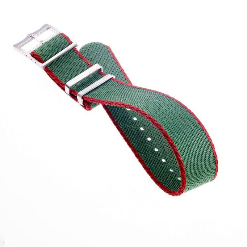 Premium Green Nylon Military Watch Strap with Red- Single Pass