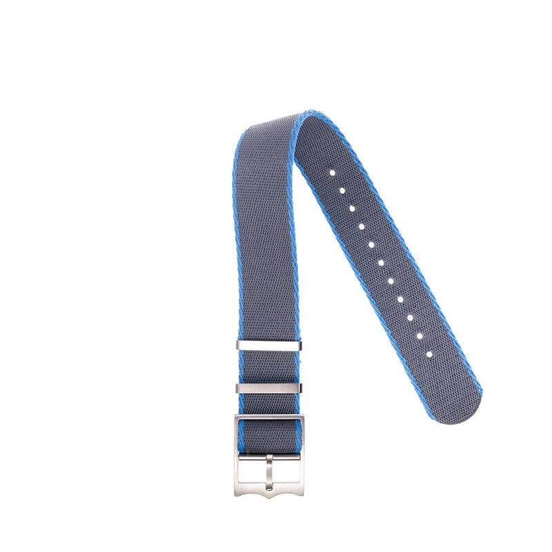 Premium Grey Nylon Military Watch Strap with Light Blue - Single Pass