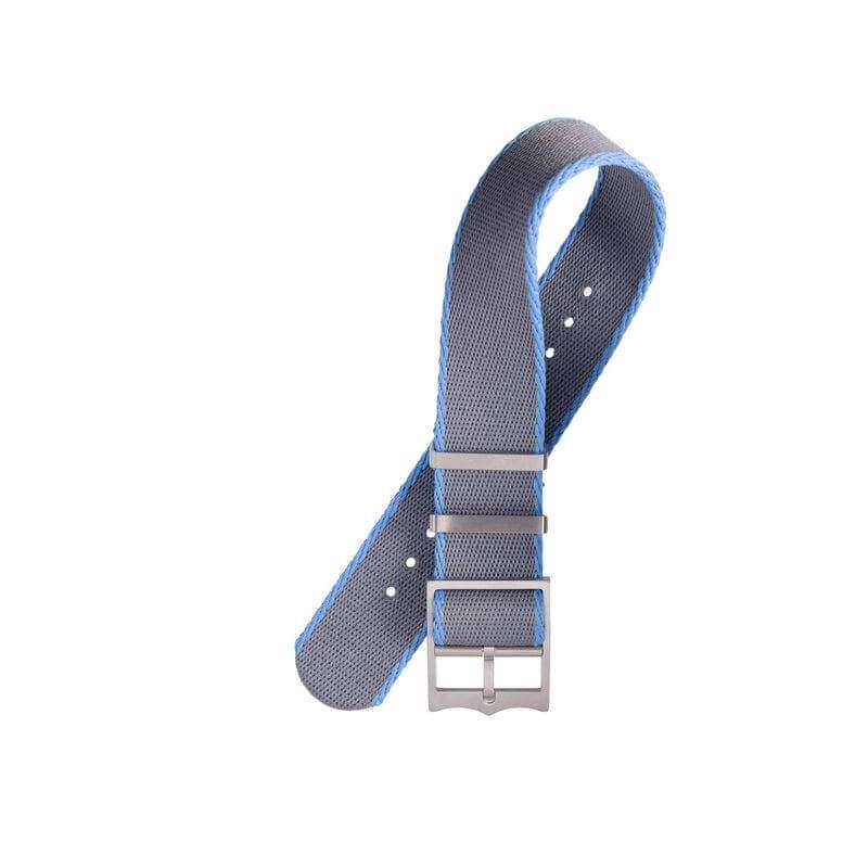 Premium Grey Nylon Military Watch Strap with Light Blue - Single Pass - Image 2