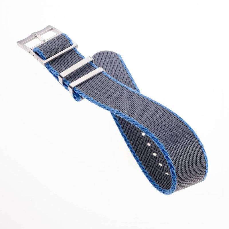 Premium Grey Nylon Military Watch Strap with Light Blue - Single Pass - Image 3
