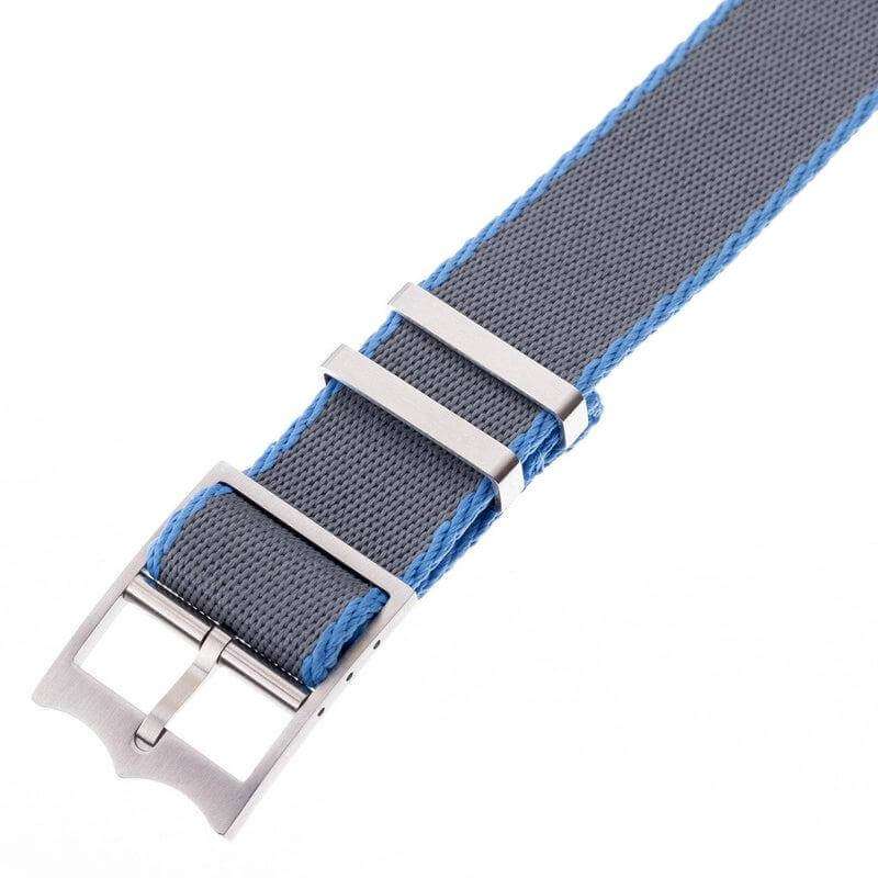 Premium Grey Nylon Military Watch Strap with Light Blue - Single Pass - Image 4