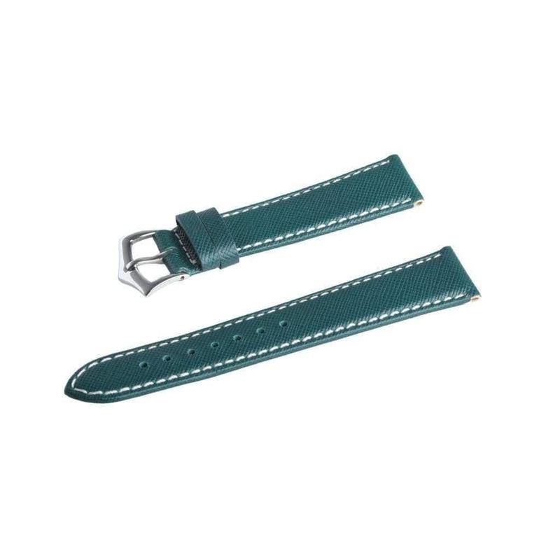 Green Saffiano Folded Edge White Stitches Watch Strap - Image 3