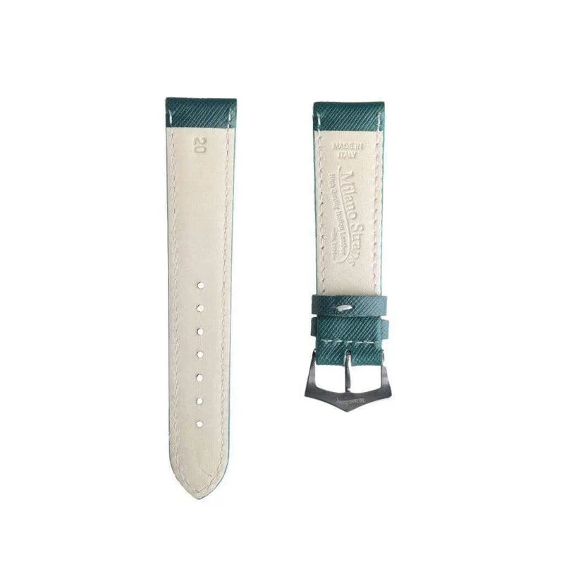 Green Saffiano Folded Edge White Stitches Watch Strap - Image 4