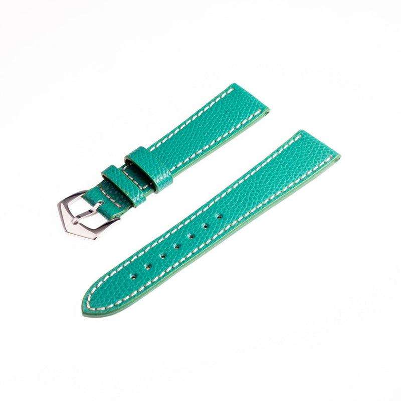 Green Hammered Calfskin Ecru Stitches Watch strap - Image 3