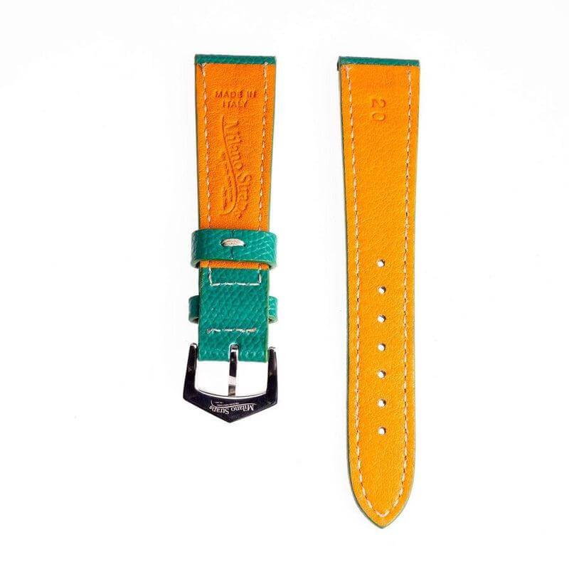 Green Hammered Calfskin Ecru Stitches Watch strap - Image 4