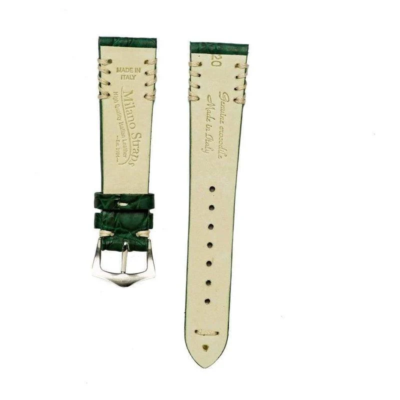 Green Rubberized Crocodile Watch Strap Ecru Tribal Stitches - Image 3