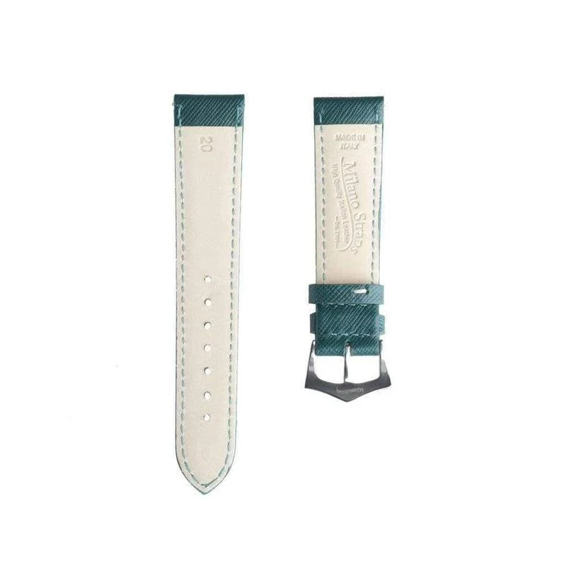 Green Saffiano Folded Edge Green Stitches Watch Strap - Image 4