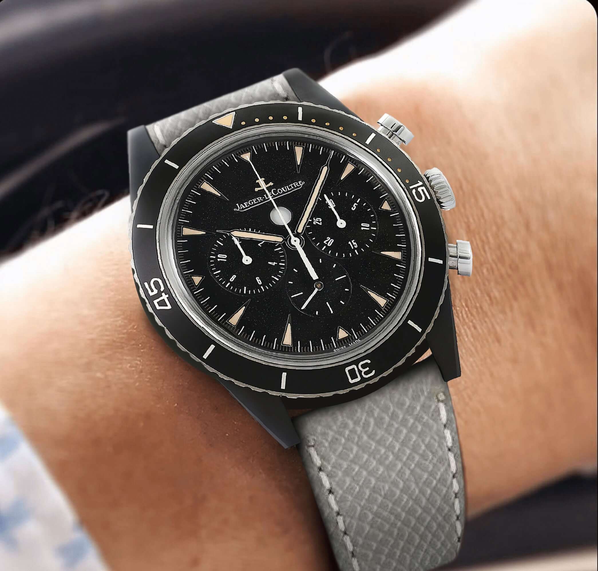 Grey Hammered Calfskin Ecru Stitches Watch strap - Image 3