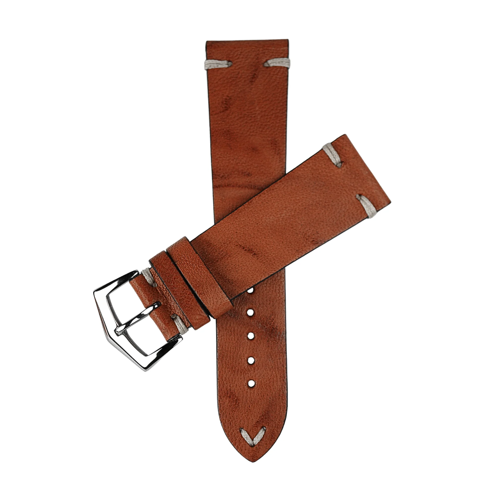 Hand Brushed Soft Caramel Cognac Vintage Leather watch Strap