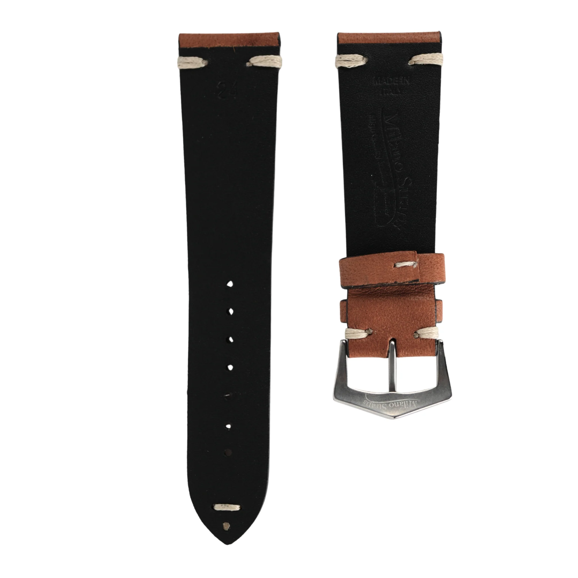Hand Brushed Soft Caramel Cognac Vintage Leather watch Strap - Image 3