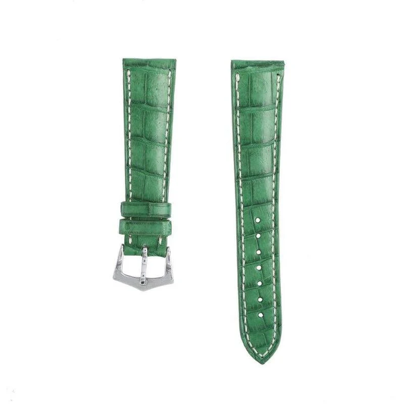 Hand-Sewn Matt Green Caiman Watch Strap - Image 2