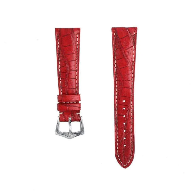 Hand-Sewn Matt Red Caiman Watch Strap - Image 2