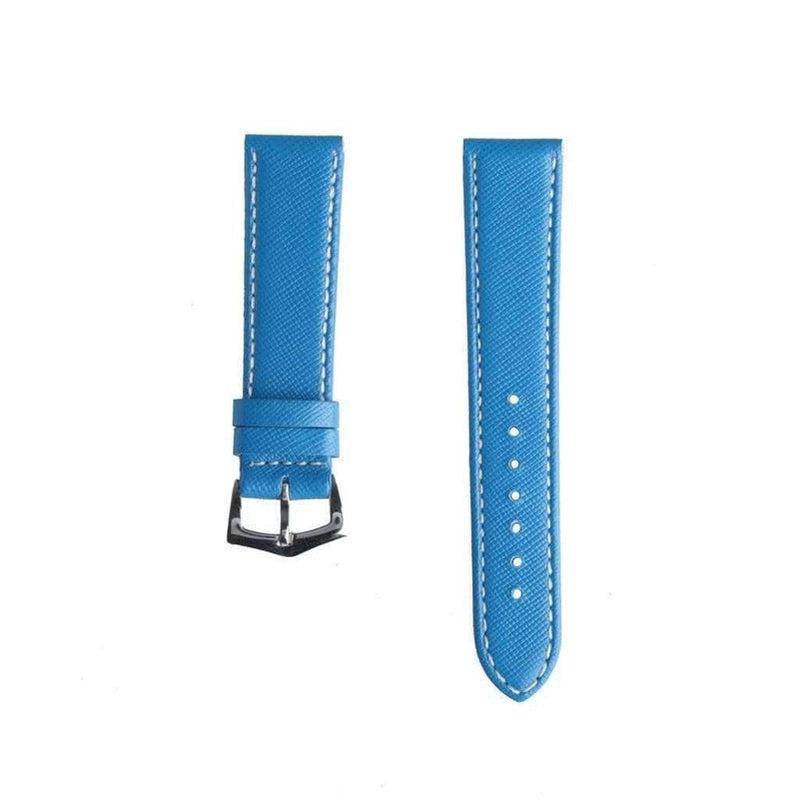Light Blue Saffiano Folded Edge White Stitches Watch Strap - Image 3