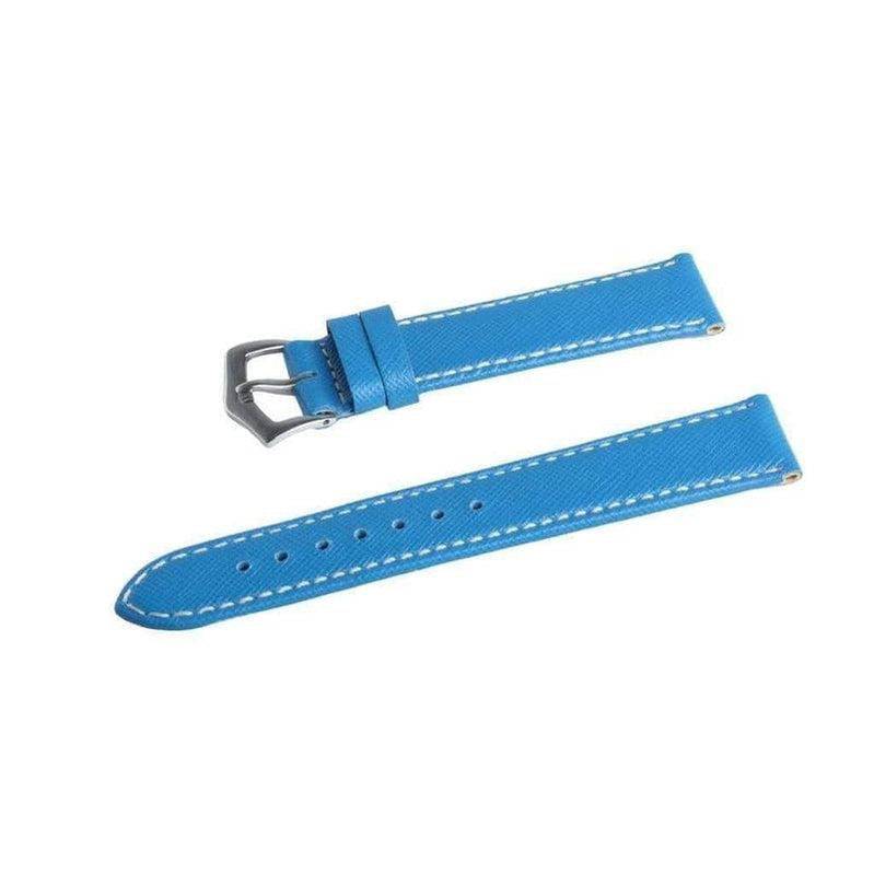 Light Blue Saffiano Folded Edge White Stitches Watch Strap - Image 4