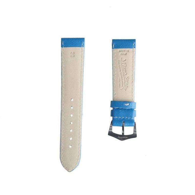 Light Blue Saffiano Folded Edge White Stitches Watch Strap - Image 5