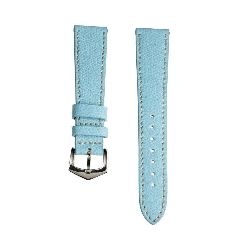 Light Blue Hammered Calfskin Ecru Stitches Watch strap - Image 3