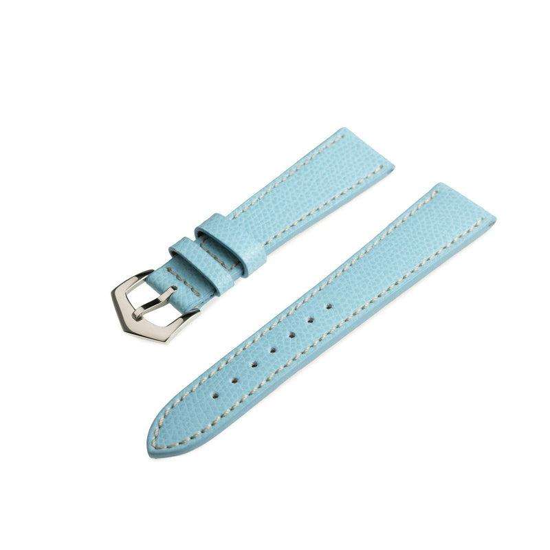 Light Blue Hammered Calfskin Ecru Stitches Watch strap - Image 4