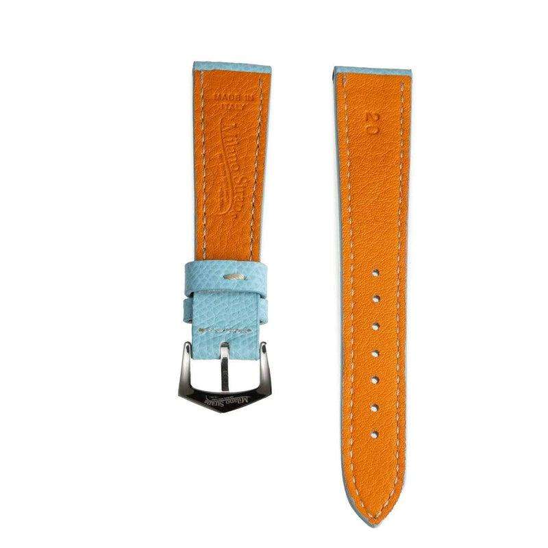 Light Blue Hammered Calfskin Ecru Stitches Watch strap - Image 5