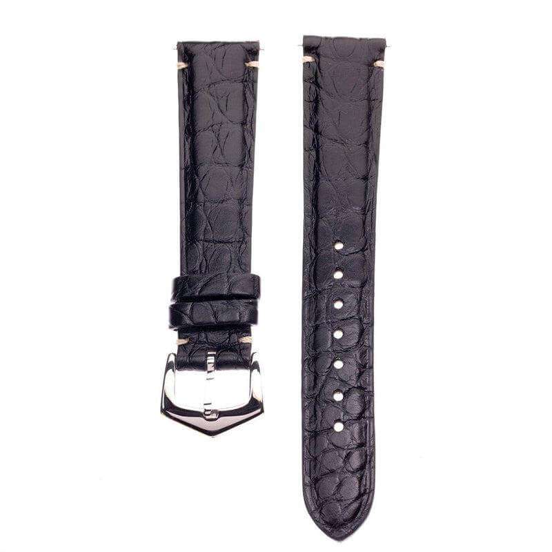 Matt Black Alligator Minimal Stitches Watch Strap - Image 2