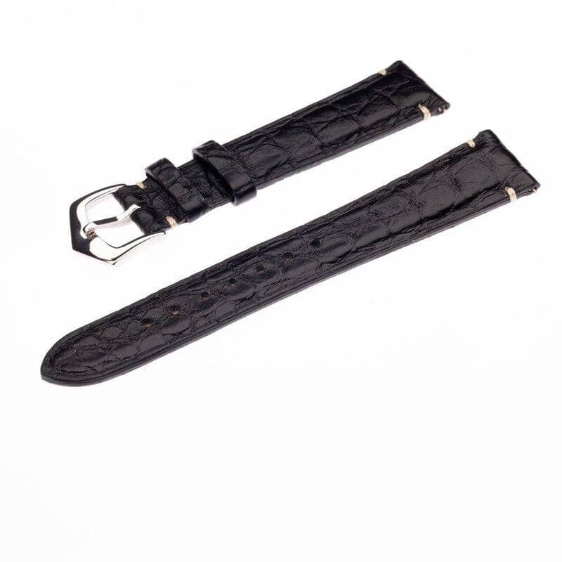 Matt Black Alligator Minimal Stitches Watch Strap - Image 3