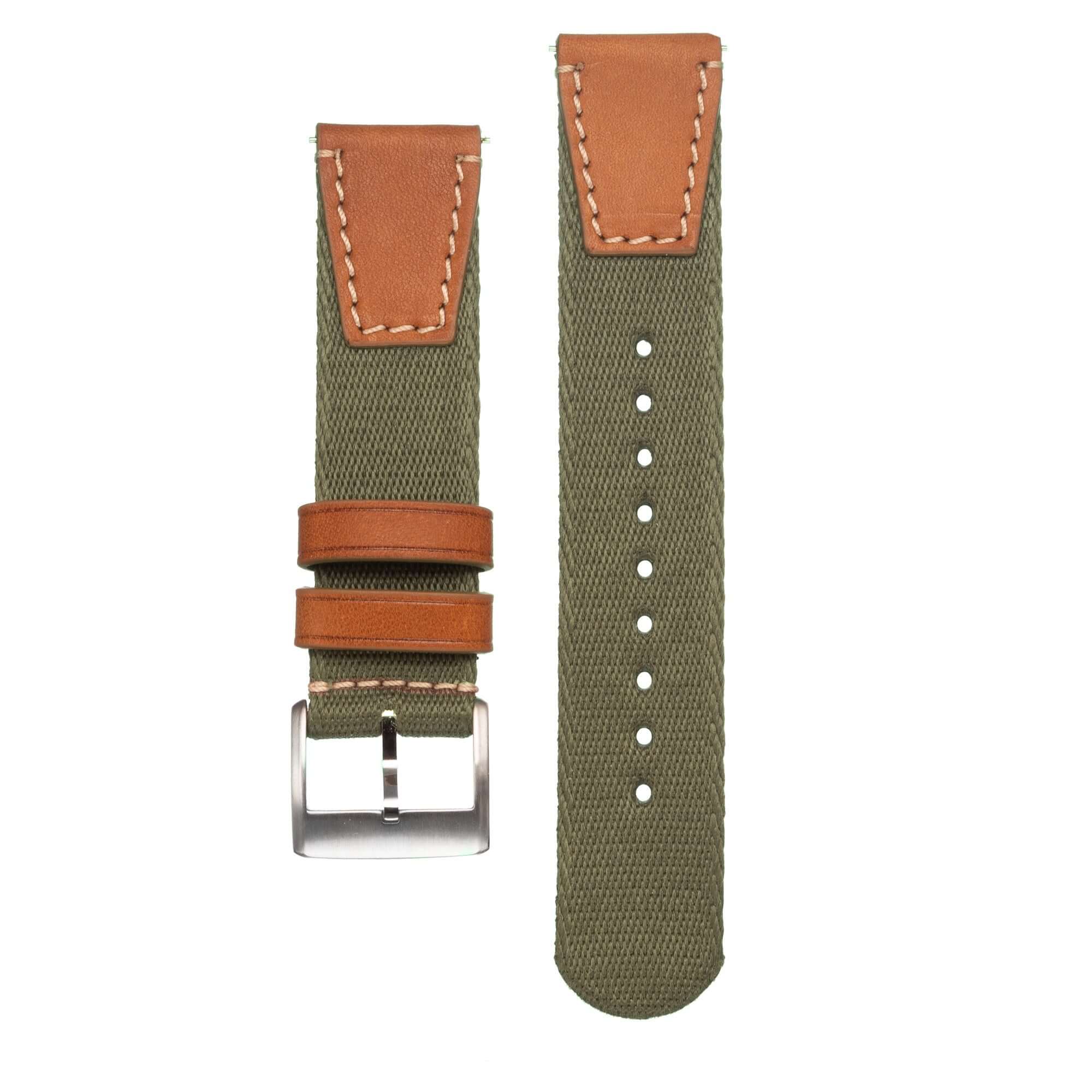 Military Green Two Piece Nylon Leather Watch Strap - Image 2