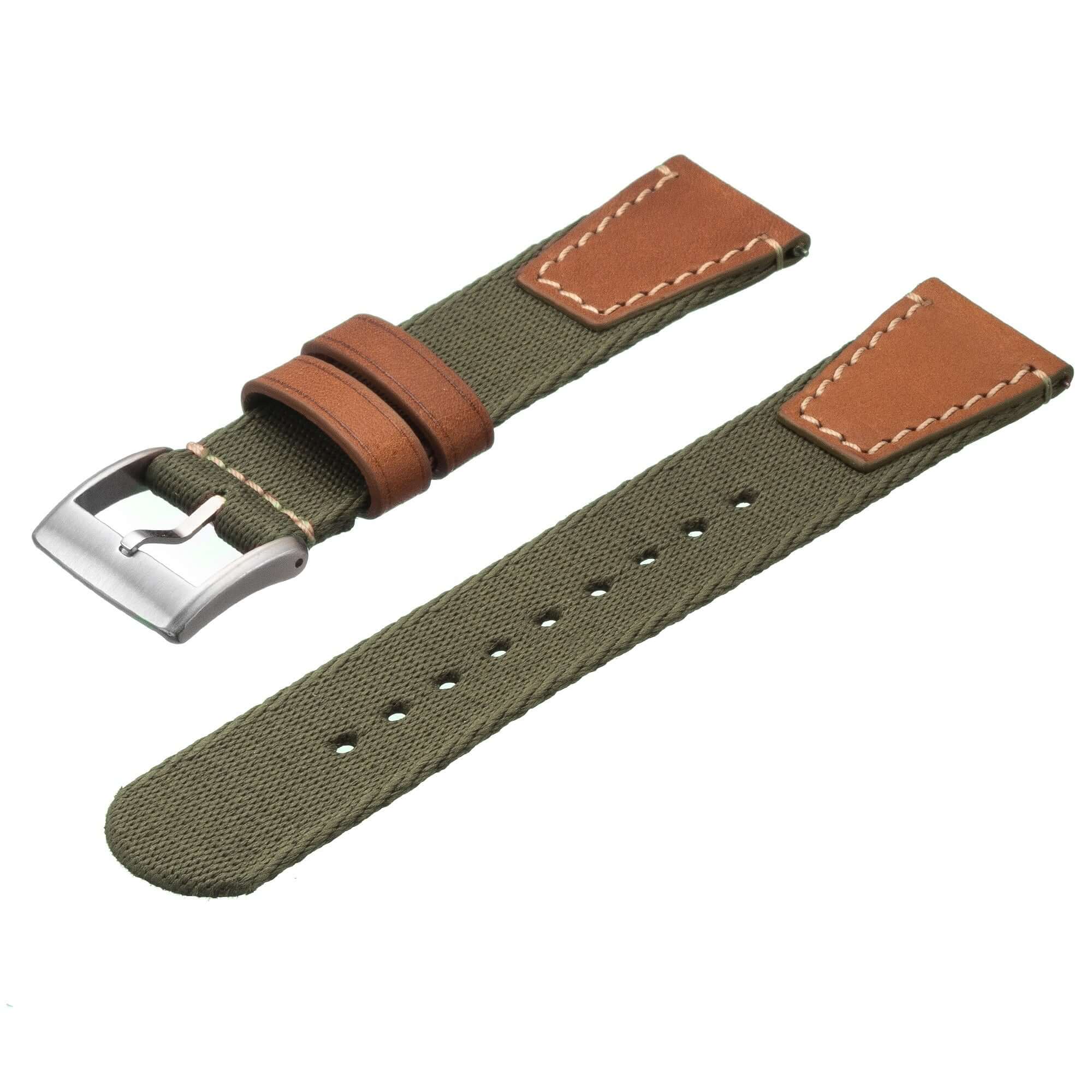 Military Green Two Piece Nylon Leather Watch Strap - Image 3