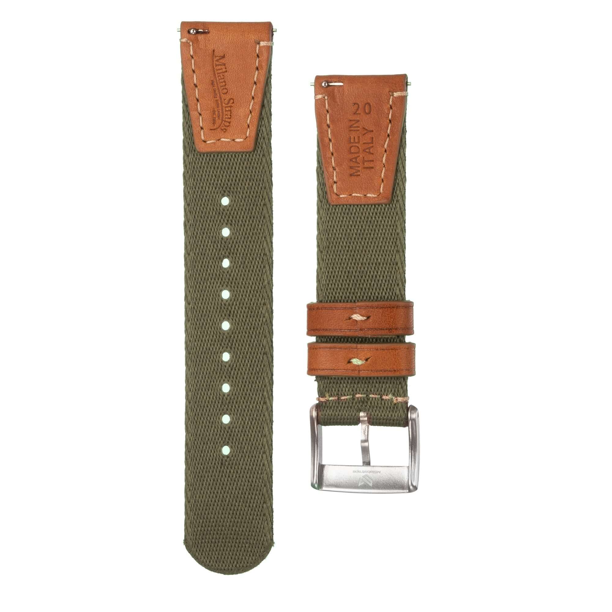 Military Green Two Piece Nylon Leather Watch Strap - Image 4