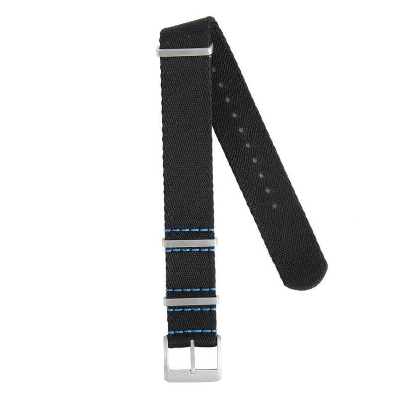 Premium Black Nylon Military Watch Strap with Blue Stitches