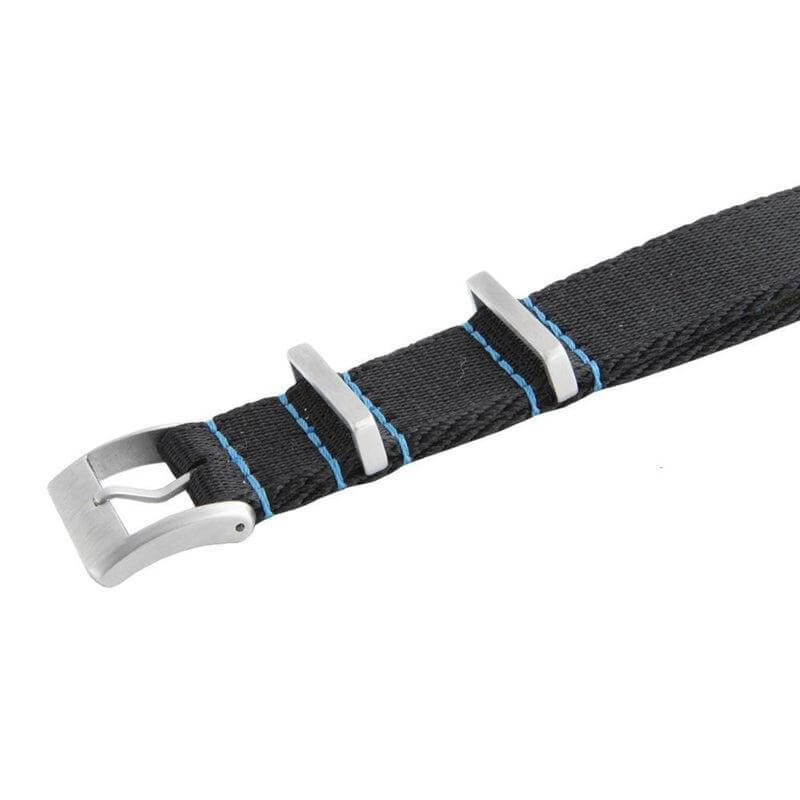 Premium Black Nylon Military Watch Strap with Blue Stitches - Image 3