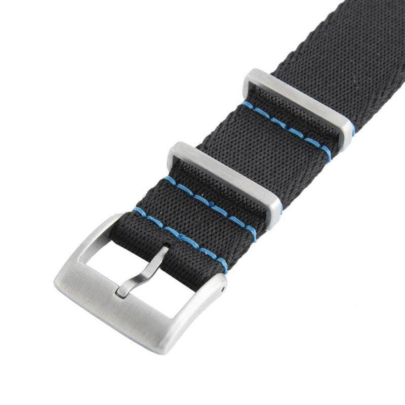 Premium Black Nylon Military Watch Strap with Blue Stitches - Image 4