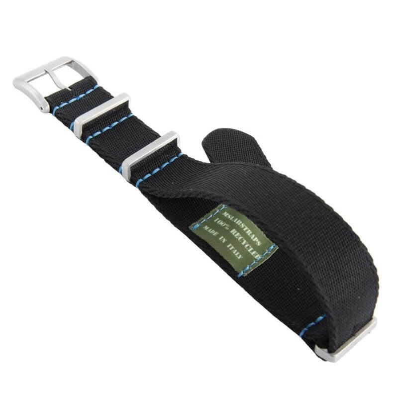 Premium Black Nylon Military Watch Strap with Blue Stitches - Image 5