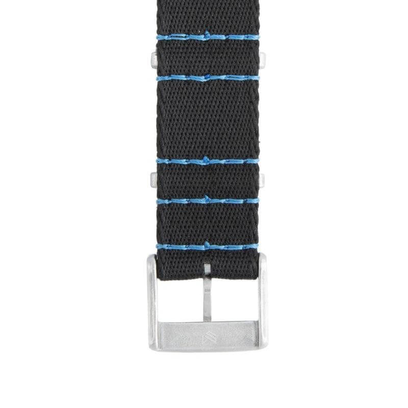 Premium Black Nylon Military Watch Strap with Blue Stitches - Image 6