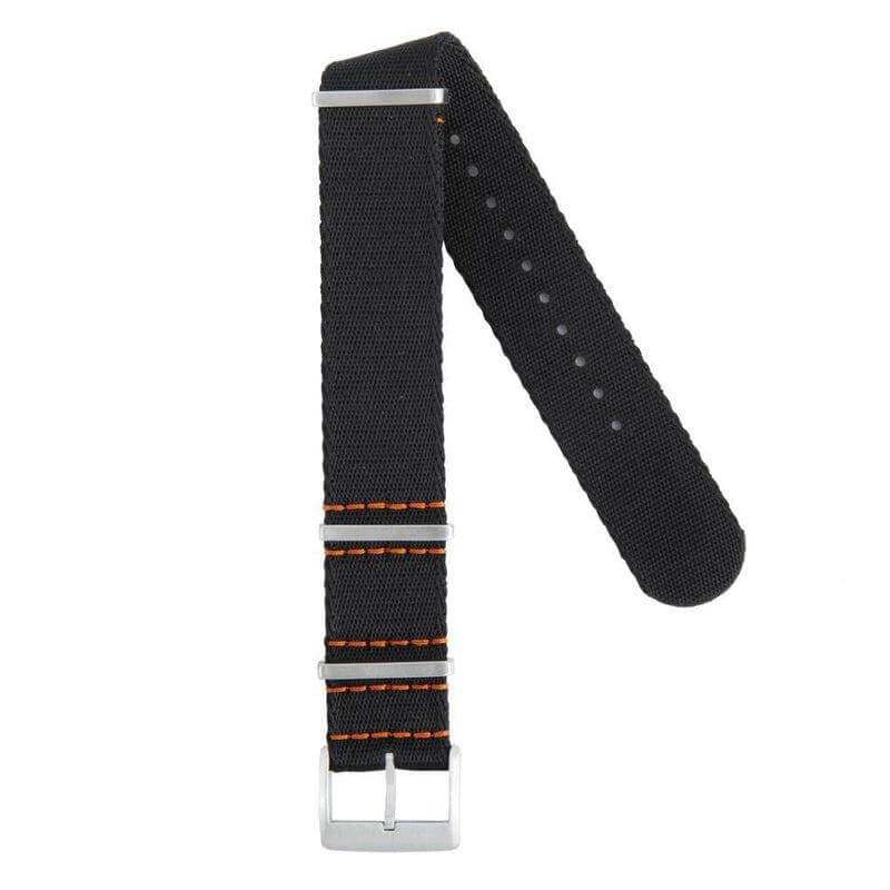 Premium Black Nylon Military Watch Strap with Orange Stitches