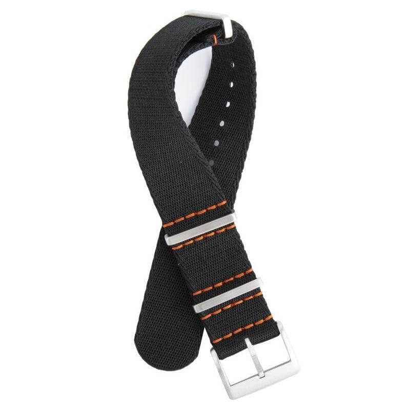 Premium Black Nylon Military Watch Strap with Orange Stitches - Image 2