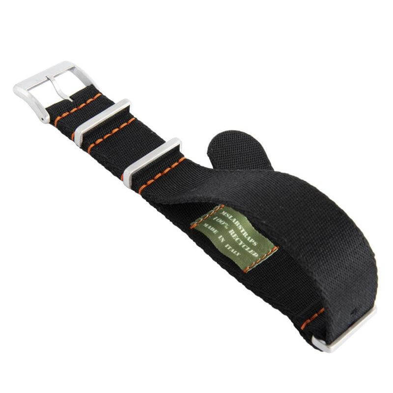 Premium Black Nylon Military Watch Strap with Orange Stitches - Image 3