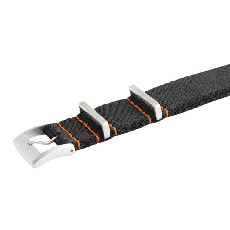 Premium Black Nylon Military Watch Strap with Orange Stitches - Image 5